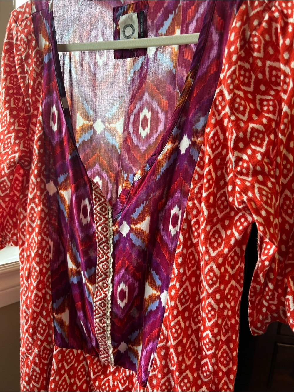 Anthropologie Red and Purple Printed Top